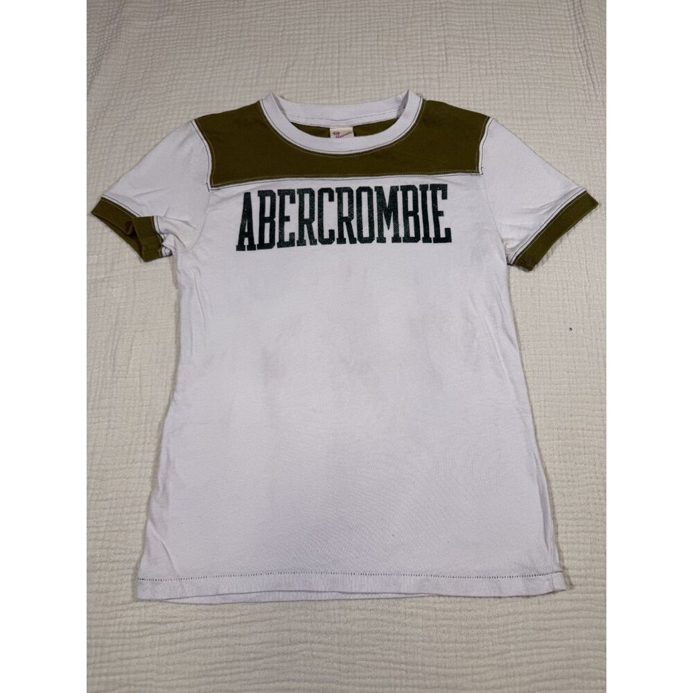 Vintage Kids’ Abercrombie & Fitch Green & White T-Shirt Size L Y2K Paper Tags
